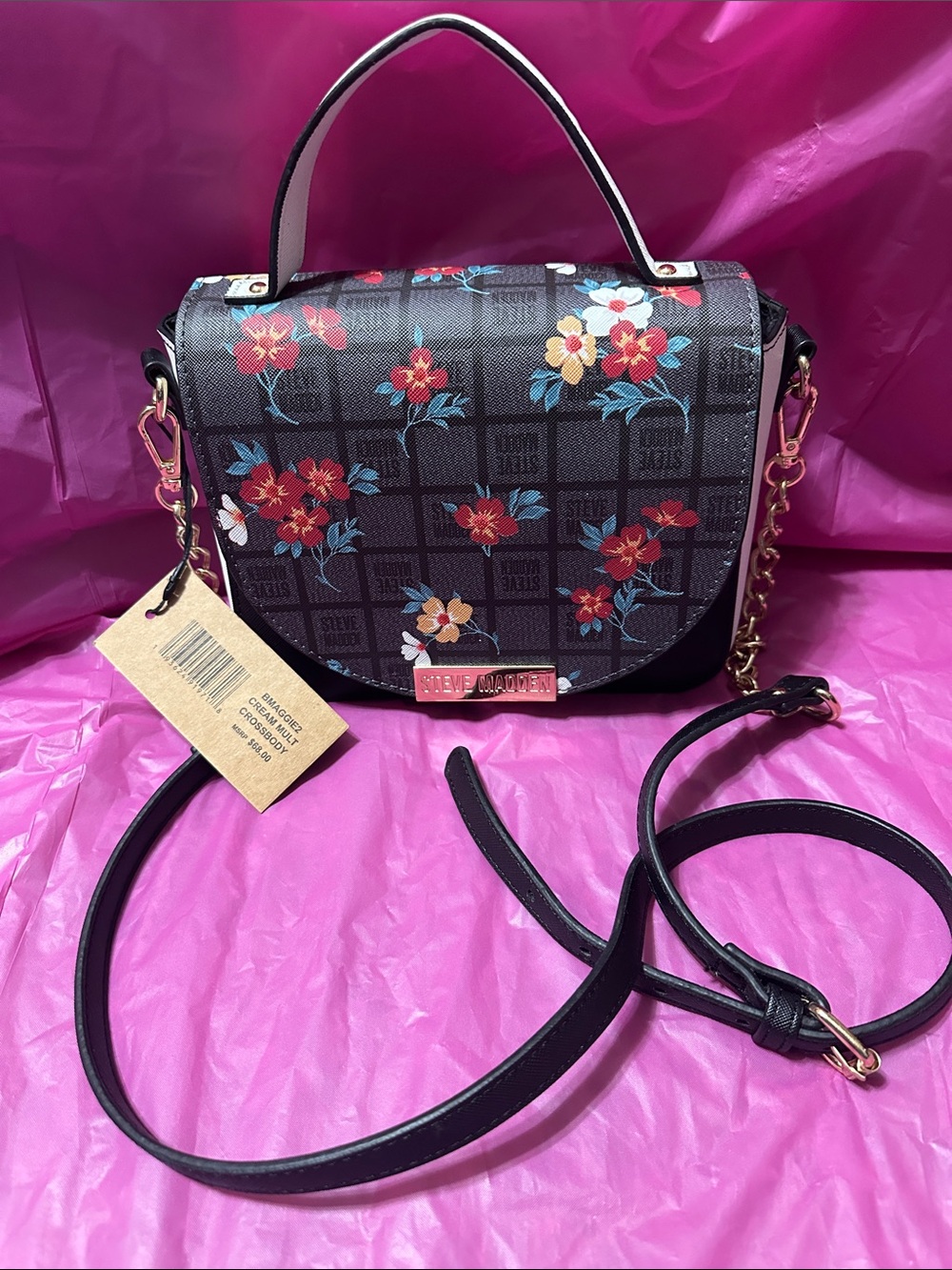 Steve Madden Black Floral Top-Handle Crossbody Bag
